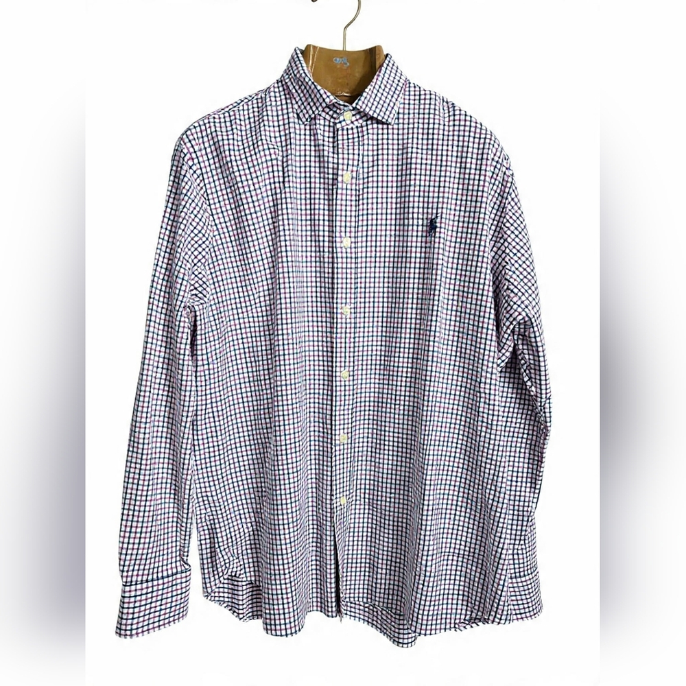 Ralph Lauren Blue and White Checkered Officewear Performance Shirt